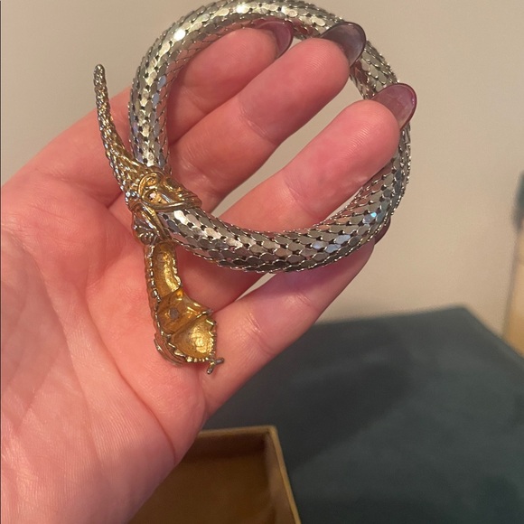 Vintage Gold & Silver Mesh Rhinestone Eye Snake Wrap Bracelet - Picture 5 of 9